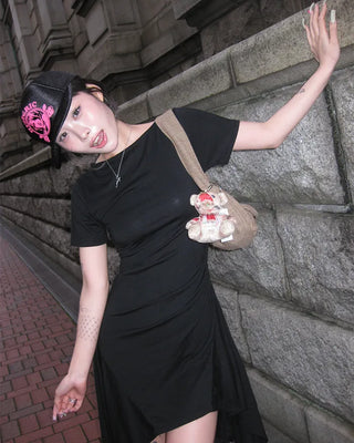 Waist Gathered Asymmetrical T-Shirt Dress