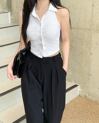 Shirred halter neck shirt (2 colors)