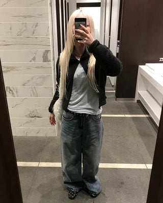 Semi-wide denim pants