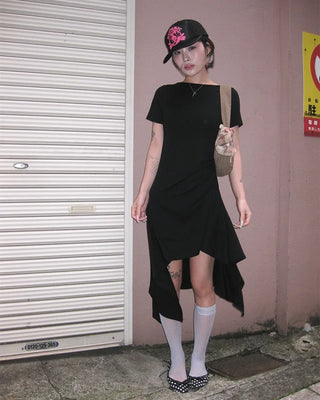 Waist Gathered Asymmetrical T-Shirt Dress