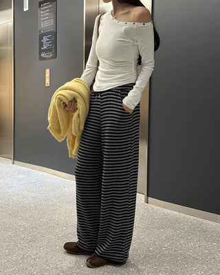 Striped elastic waist easy pants