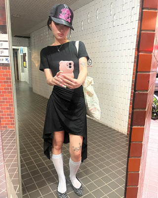 Waist Gathered Asymmetrical T-Shirt Dress