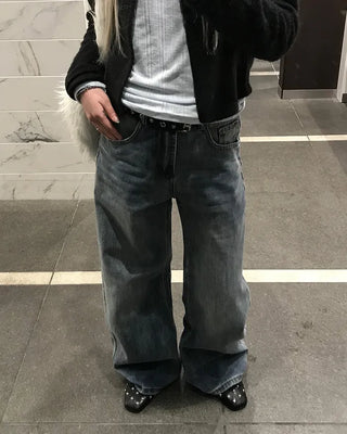 Semi-wide denim pants