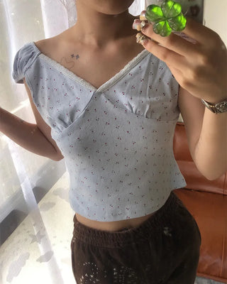 Mini Flower Cap Sleeve Semi-Cropped Top
