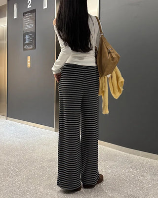 Striped elastic waist easy pants