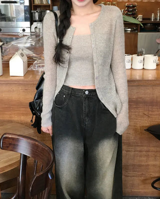 [2pcs] Sleeveless Cardigan Set