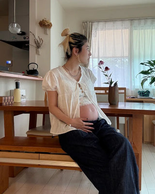 Striped front-open puff blouse