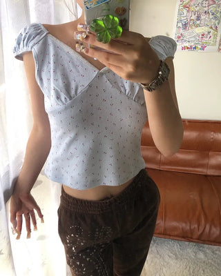 Mini Flower Cap Sleeve Semi-Cropped Top