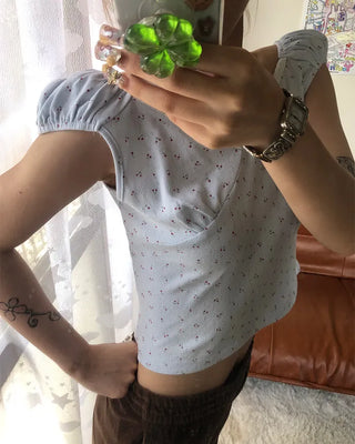 Mini Flower Cap Sleeve Semi-Cropped Top