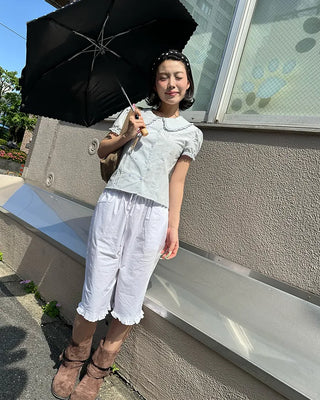 Frill hem easy wide half pants