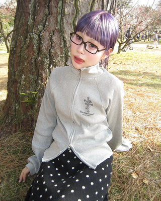 High-neck gothic double-zip hoodie