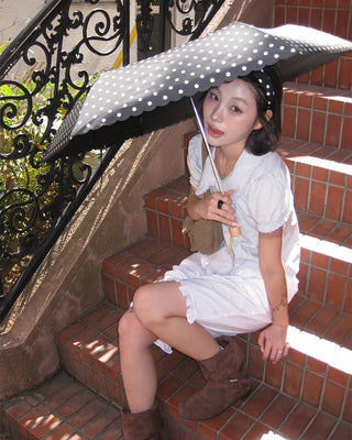 Frill hem easy wide half pants