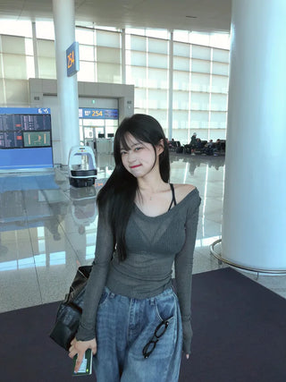 See-through V-neck knit (5 colors)