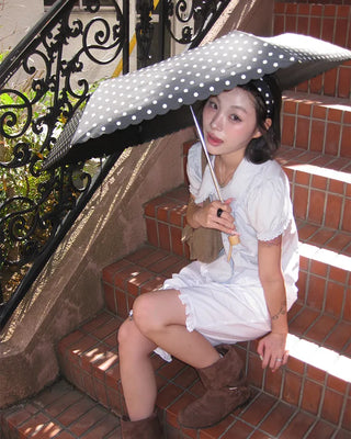 Dot Scallop Hem All-Weather Umbrella
