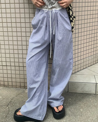 Two-tone striped string pants