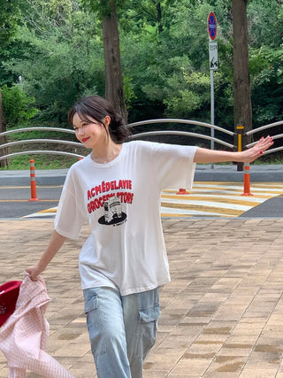 Printed oversized short-sleeved T-shirt (2 colors)