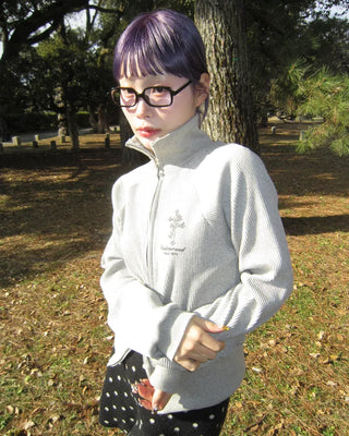 High-neck gothic double-zip hoodie