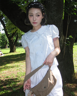 Frill hem easy wide half pants