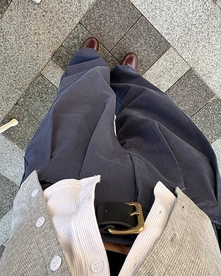 Double-pleated wide cotton pants