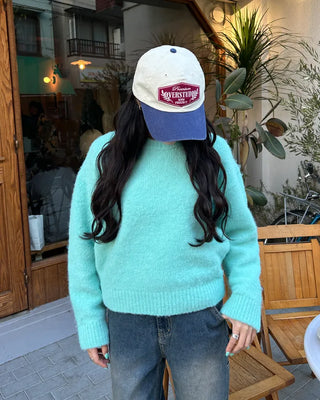 Drop-shoulder wool-blend knit sweater