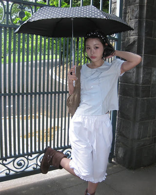 Frill hem easy wide half pants