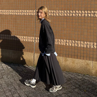 A-line wrinkled long skirt