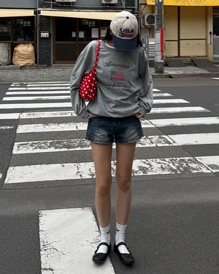 Washed denim shorts
