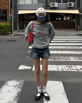Washed denim shorts