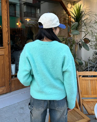 Drop-shoulder wool-blend knit sweater