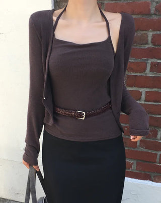 Slit elastic waist long skirt