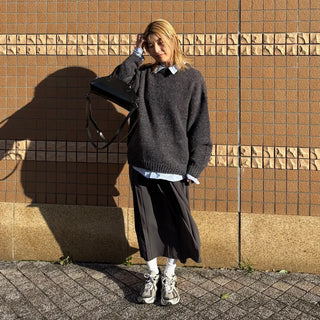 A-line wrinkled long skirt