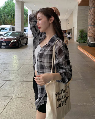 Madras check sheer shirt