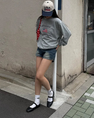 Washed denim shorts