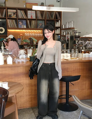 [2pcs] Sleeveless Cardigan Set