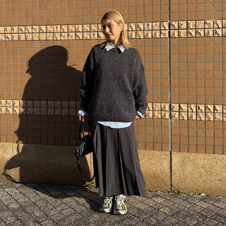 A-line wrinkled long skirt