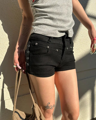 Skull Studded Berry Short Black Pants