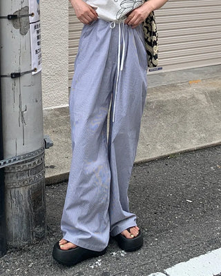 Two-tone striped string pants