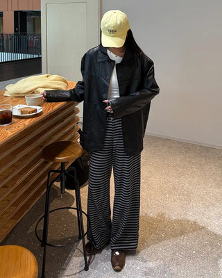 Striped elastic waist easy pants