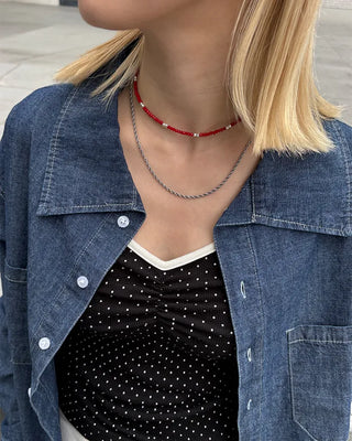 Red Cut Ball & Star Point Necklace Set