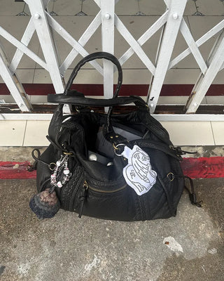 Cable Line Leather Square Boston Bag