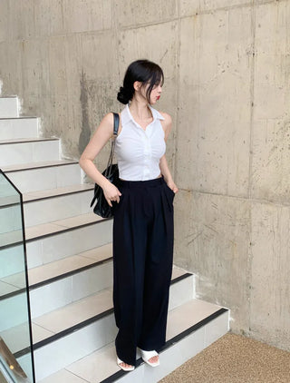 Shirred halter neck shirt (2 colors)