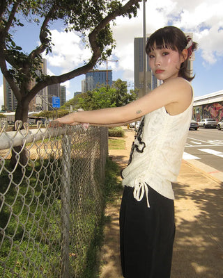 Tulle fabric distressed tank top
