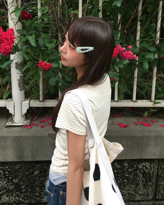 Pindot Square Neck Ribbed Half T-Shirt