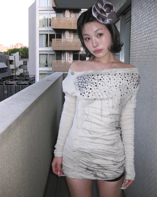 Studded Pleated Marble T-Shirt