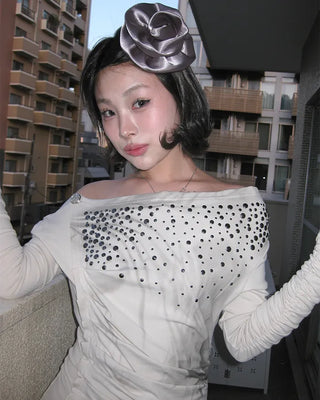 Studded Pleated Marble T-Shirt
