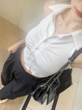Shirred halter neck shirt (2 colors)