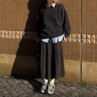 A-line wrinkled long skirt