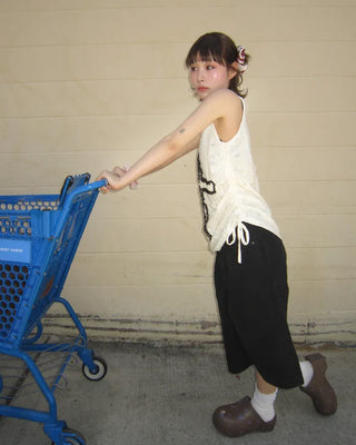 Tulle fabric distressed tank top