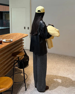 Striped elastic waist easy pants