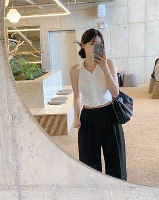 Shirred halter neck shirt (2 colors)